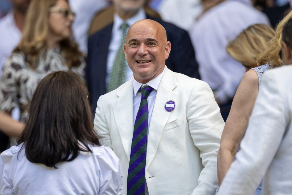 Andre Agassi in the Royal Box for the Gentlemen's Singles Final on Centre Court during the Wimbledon Lawn Tennis Championships at the All England Lawn Tennis and Croquet Club at Wimbledon on July 13th, 2025, in London, England.