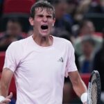 Rafael Jodar réagit après avoir battu Daniil Medvedev pour atteindre sa première finale du Masters à Shanghai